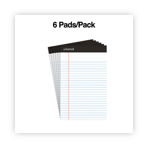 Image of Universal® Premium Ruled Writing Pads With Heavy-Duty Back, Narrow Rule, Black Headband, 50 White 5 X 8 Sheets, 6/Pack