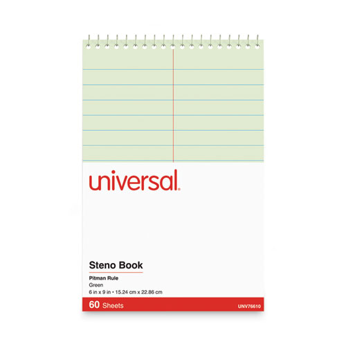 Image of Universal® Steno Pads, Pitman Rule, Red Cover, 60 Green-Tint 6 X 9 Sheets
