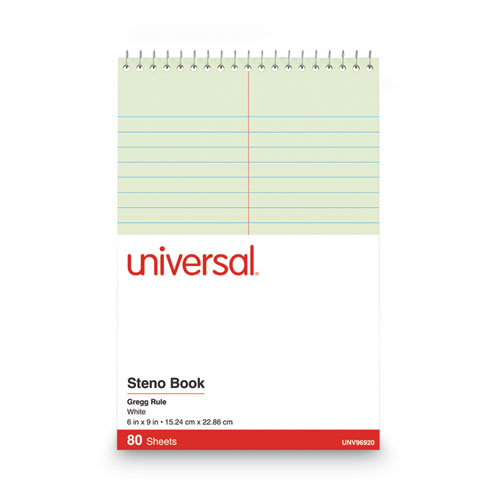 Image of Universal® Steno Pads, Gregg Rule, Red Cover, 80 Green-Tint 6 X 9 Sheets