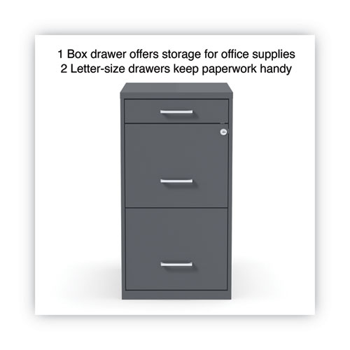 Soho Vertical File Cabinet, 3 Drawers: Pencil/File/File, Letter, Charcoal, 14" x 18" x 26.9"