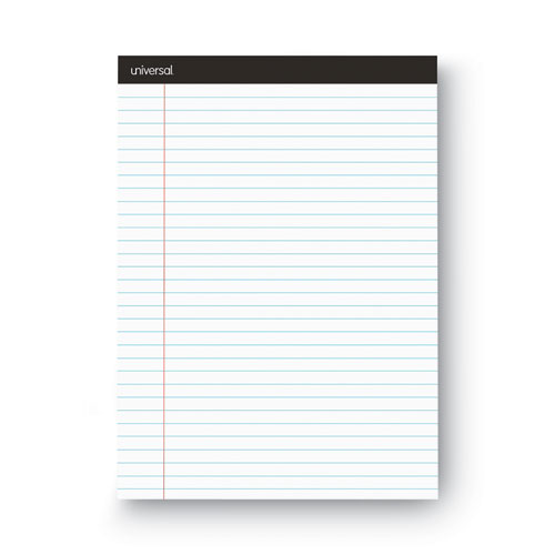 Universal® Premium Ruled Writing Pads With Heavy-Duty Back, Wide/Legal Rule, Black Headband, 50 White 8.5 X 11 Sheets, 12/Pack