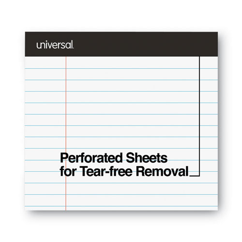 Image of Universal® Premium Ruled Writing Pads With Heavy-Duty Back, Wide/Legal Rule, Black Headband, 50 White 8.5 X 11 Sheets, 12/Pack