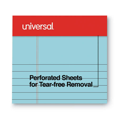 Image of Universal® Colored Perforated Ruled Writing Pads, Narrow Rule, 50 Blue 5 X 8 Sheets, Dozen