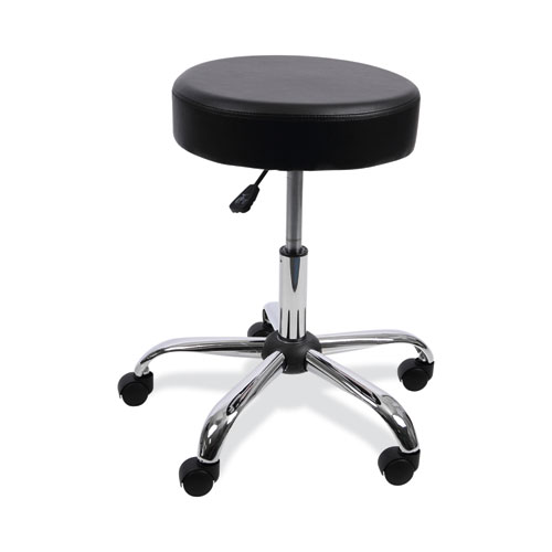 Image of Height Adjustable Lab Stool, Backless, Supports Up to 275 lb, 19.69" to 24.80" Seat Height, Black Seat, Chrome Base
