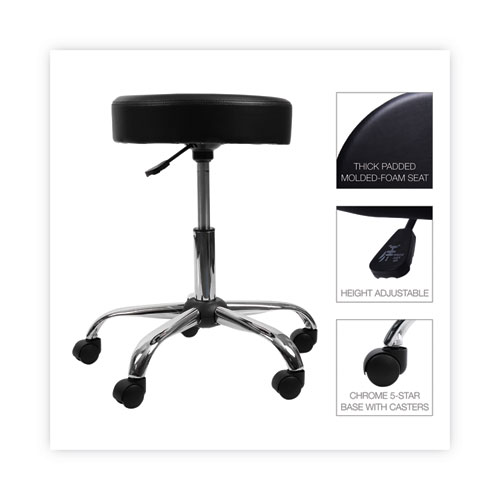 Height Adjustable Lab Stool, Backless, Supports Up to 275 lb, 19.69" to 24.80" Seat Height, Black Seat, Chrome Base