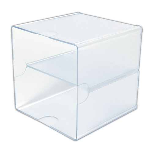 Stackable Cube Organizer, Divided, 2 Compartments, Plastic, 6 x 6 x 6, Clear