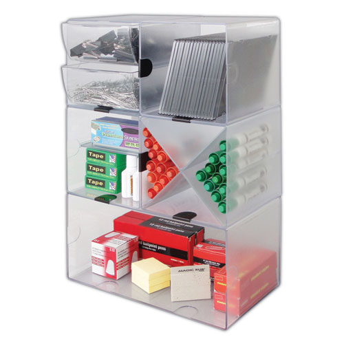 Stackable Cube Organizer, Divided, 2 Compartments, Plastic, 6 x 6 x 6, Clear