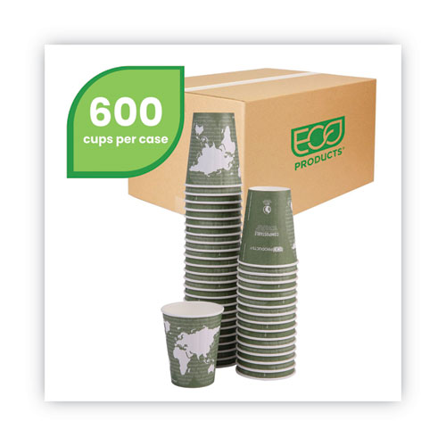 World Art Renewable and Compostable Insulated Hot Cups, PLA, 12 oz, 40/Packs, 15 Packs/Carton