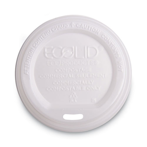Image of EcoLid Renewable/Compostable Hot Cup Lid, PLA, Fits 10 oz to 20 oz Hot Cups, 50/Pack, 16 Packs/Carton