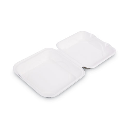 Eco-Products® Bagasse Hinged Clamshell Containers, 9 x 9 x 3, White, Sugarcane, 50/Pack, 4 Packs/Carton