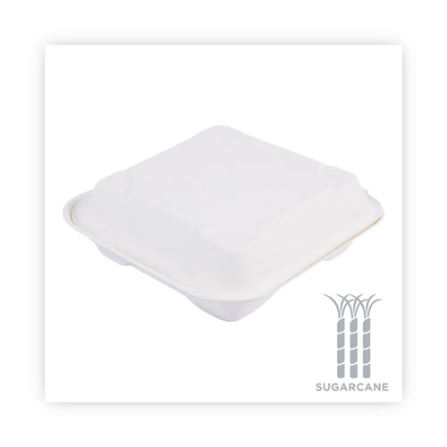 Image of Eco-Products® Bagasse Hinged Clamshell Containers, 9 X 9 X 3, White, Sugarcane, 50/Pack, 4 Packs/Carton