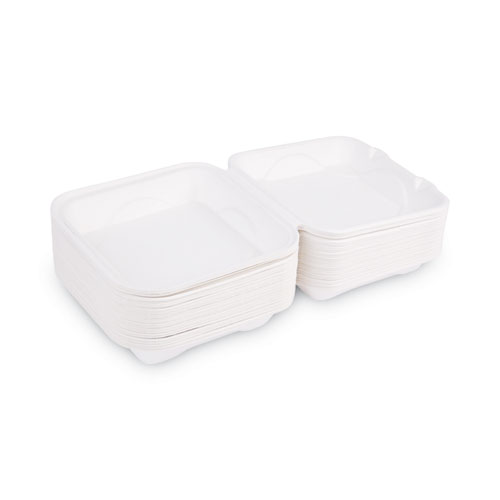 Image of Eco-Products® Bagasse Hinged Clamshell Containers, 9 X 9 X 3, White, Sugarcane, 50/Pack, 4 Packs/Carton
