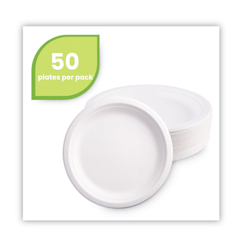 Renewable Sugarcane Plates, 9" dia, Natural White, 50/Packs
