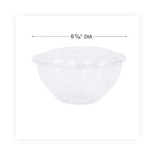 Renewable and Compostable Salad Bowls with Lids, 32 oz, Clear, Plastic, 50/Pack, 3 Packs/Carton