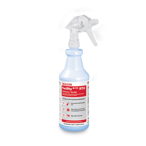 Maxim® Facility+ RTU Disinfectant, Safe-to-Ship, Unscented, 32 oz, 6/Carton