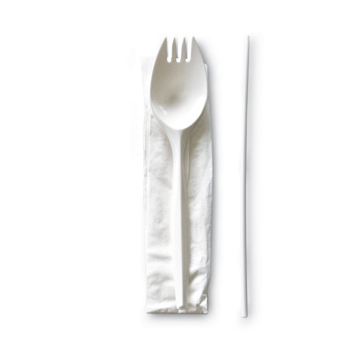 Image of School Cutlery Kit, Napkin/Spork/Straw, White, 1000/Carton