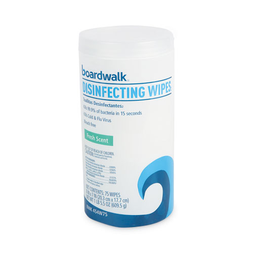 Image of Boardwalk® Disinfecting Wipes, 7 X 8, Fresh Scent, 75/Canister, 12 Canisters/Carton