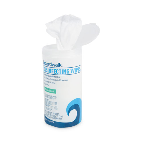 Image of Boardwalk® Disinfecting Wipes, 7 X 8, Fresh Scent, 75/Canister, 6 Canisters/Carton