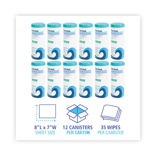 Image of Boardwalk® Disinfecting Wipes, 7 X 8, Fresh Scent, 35/Canister, 12 Canisters/Carton