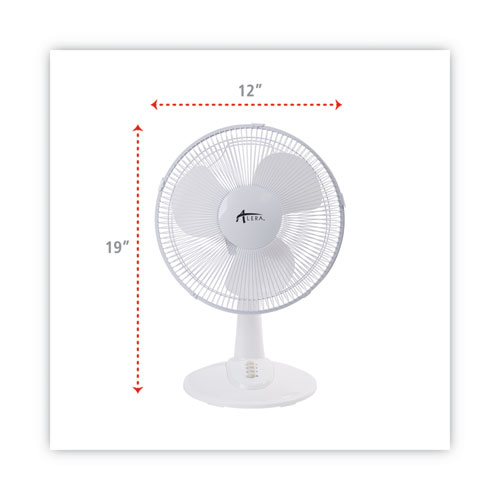 12" 3-Speed Oscillating Desk Fan, Plastic, White