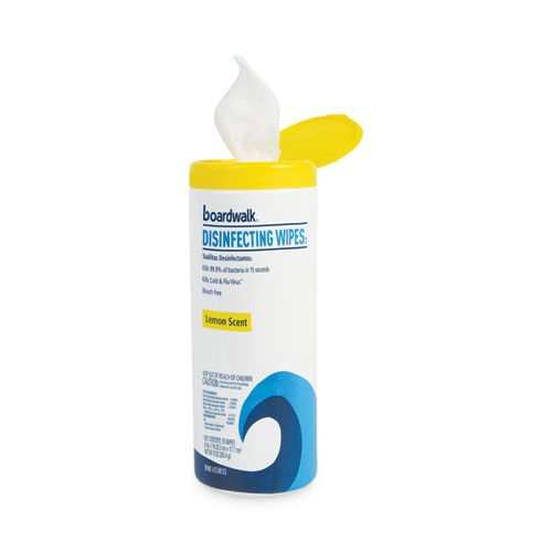 Image of Boardwalk® Disinfecting Wipes, 7 X 8, Lemon Scent, 35/Canister, 12 Canisters/Carton