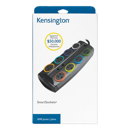 Image of Kensington® Smartsockets Surge Protector, 8 Ac Outlets, 8 Ft Cord, 3,090 J, Dark Gray