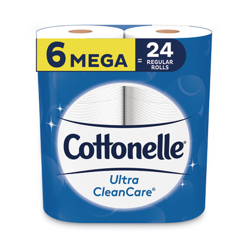Cottonelle® Ultra CleanCare Toilet Paper, Strong Tissue, Mega Rolls, Septic Safe, 1-Ply, White, 340 Sheets/Roll, 6 Rolls/Pk, 6 Pks/Carton