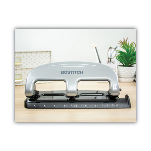 Image of Bostitch® 20-Sheet Ez Squeeze Three-Hole Punch, 9/32" Holes, Black/Silver