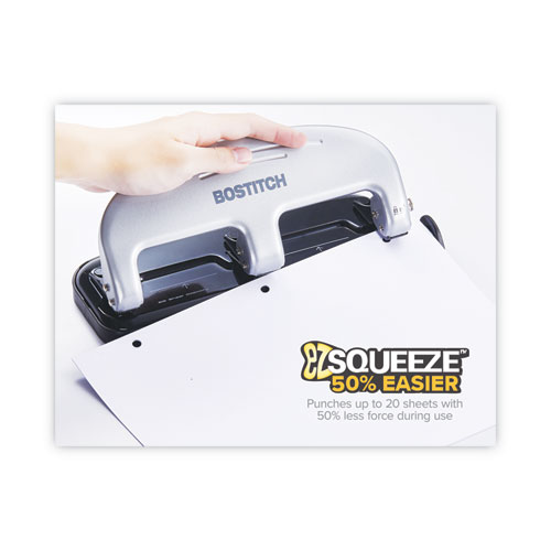Image of Bostitch® 20-Sheet Ez Squeeze Three-Hole Punch, 9/32" Holes, Black/Silver