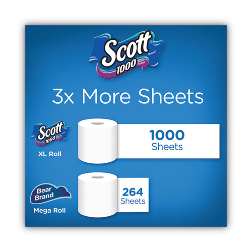 1000 Bathroom Tissue, Septic Safe, 1-Ply, White, 1,000 Sheet/Roll, 20/Pack