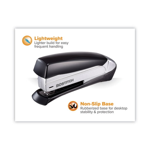 Image of Bostitch® Inspire Premium Spring-Powered Full-Strip Stapler, 20-Sheet Capacity, Black/Silver