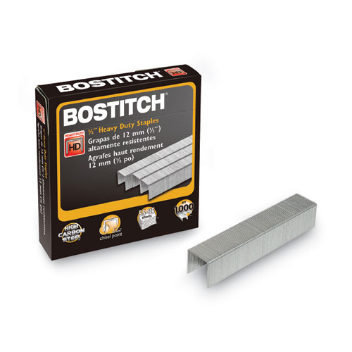 Image of Bostitch® Heavy-Duty Premium Staples, 0.5" Leg, 0.5" Crown, Steel, 1,000/Box