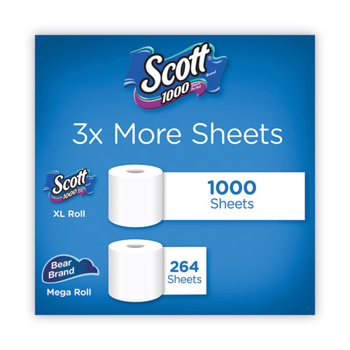 Toilet Paper, Septic Safe, 1-Ply, White, 1,000 Sheets/Roll, 12 Rolls/Pack, 4 Pack/Carton