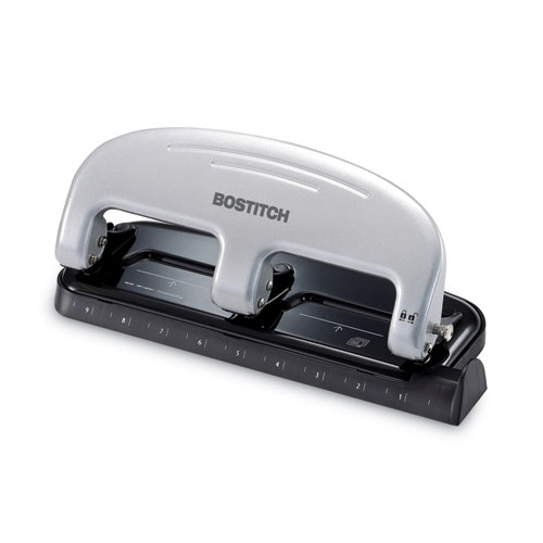 Bostitch® 20-Sheet Ez Squeeze Three-Hole Punch, 9/32" Holes, Black/Silver