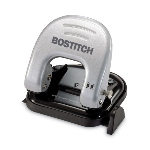 Bostitch® 20-Sheet Ez Squeeze Two-Hole Punch, 9/32" Holes, Black/Silver