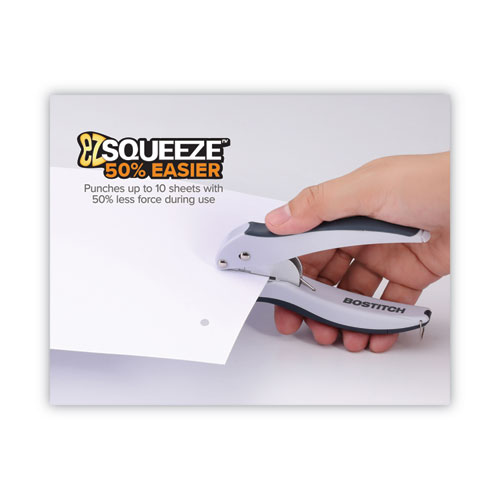 Image of Bostitch® 10-Sheet Ez Squeeze One-Hole Punch, 1/4" Hole, Gray