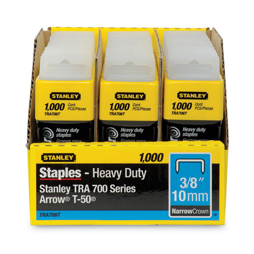 Image of Stanley® Sharpshooter Heavy-Duty Tacker Staples, 0.38" Leg, 0.5" Crown, Steel, 1,000/Box