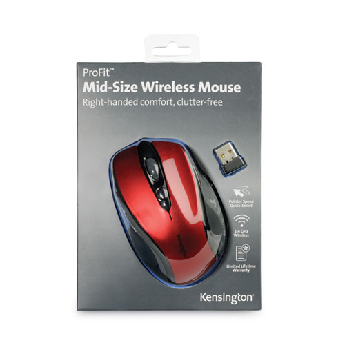 Image of Kensington® Pro Fit Mid-Size Wireless Mouse, 2.4 Ghz Frequency/30 Ft Wireless Range, Right Hand Use, Ruby Red