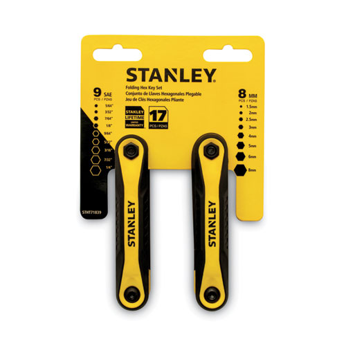 Image of Stanley® Folding Metric And Sae Hex Keys, 2/Pack, Yellow/Black