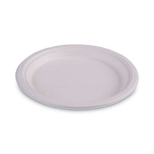 Image of Boardwalk® Bagasse Dinnerware, Plate, 9" Dia, White, 500/Carton