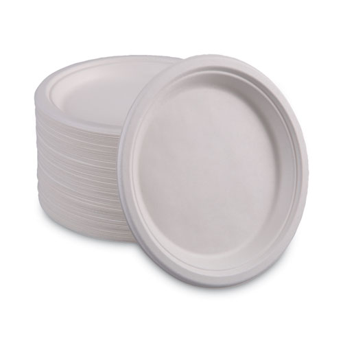 Image of Boardwalk® Bagasse Dinnerware, Plate, 10" Dia, White, 500/Carton