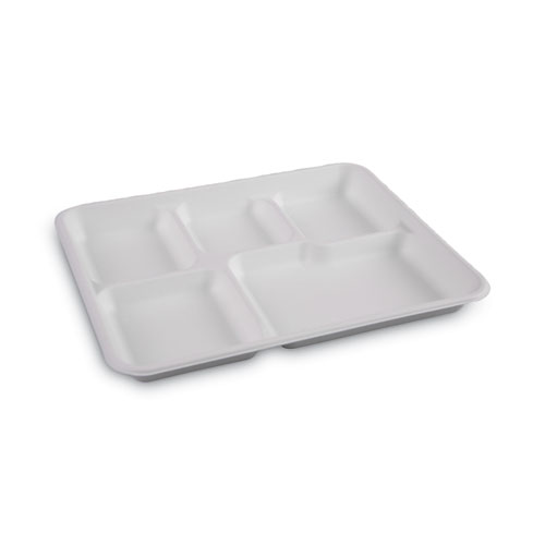 Image of Boardwalk® Bagasse Dinnerware, 5-Compartment Tray, 10 X 8, White, 500/Carton