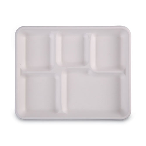 Image of Boardwalk® Bagasse Dinnerware, 5-Compartment Tray, 10 X 8, White, 500/Carton