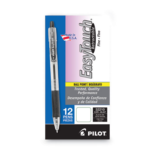 EasyTouch Ballpoint Pen, Retractable, Fine 0.7 mm, Black Ink, Clear Barrel, Dozen