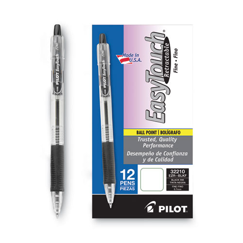 Image of Pilot® Easytouch Ballpoint Pen, Retractable, Fine 0.7 Mm, Black Ink, Clear Barrel, Dozen