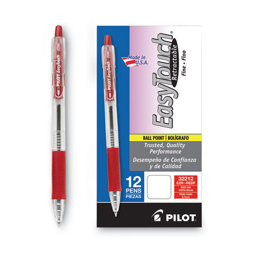 EasyTouch Ballpoint Pen, Retractable, Fine 0.7 mm, Red Ink, Clear Barrel, Dozen