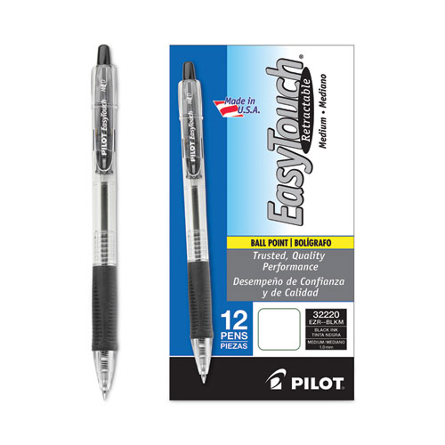 EasyTouch Ballpoint Pen, Retractable, Medium 1 mm, Black Ink, Clear Barrel, Dozen