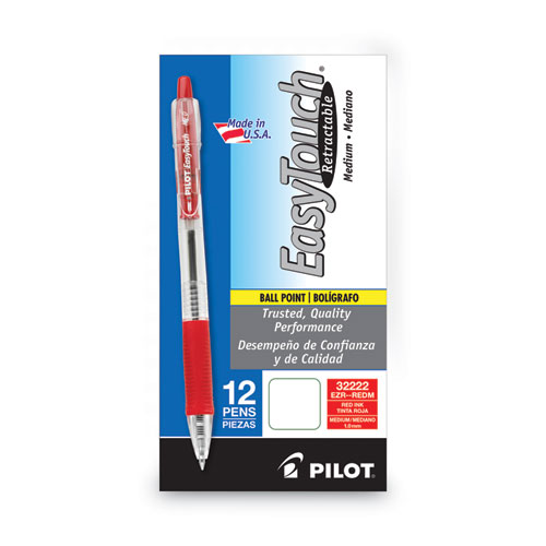 Image of Pilot® Easytouch Ballpoint Pen, Retractable, Medium 1 Mm, Red Ink, Clear Barrel, Dozen