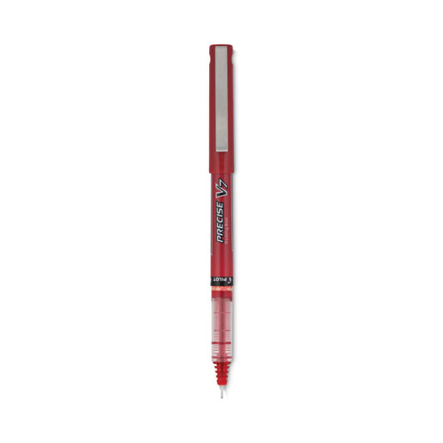Precise V7 Roller Ball Pen, Stick, Fine 0.7 mm, Red Ink, Red/Clear Barrel, Dozen