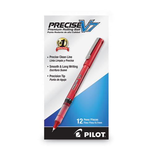 Image of Pilot® Precise V7 Roller Ball Pen, Stick, Fine 0.7 Mm, Red Ink, Red Barrel, Dozen